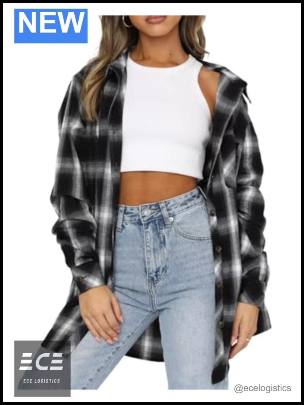 Womens Buffalo Plaid Flannel Shirt Button Down Long Sleeve Tunic Top
